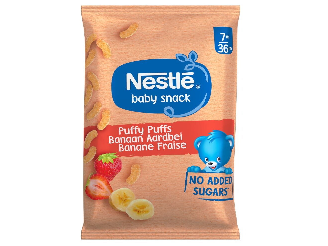 NESTLE baby snack Puffy Puffs Banaan Aardbei 7+ maanden