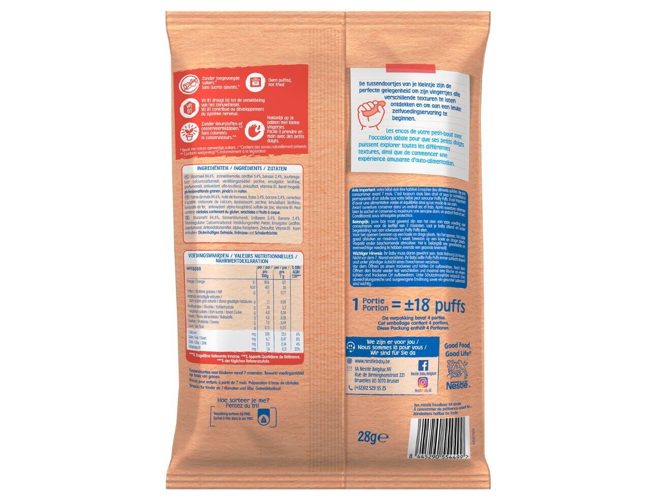 NESTLE baby snack Puffy Puffs Banaan Aardbei 7+ maanden