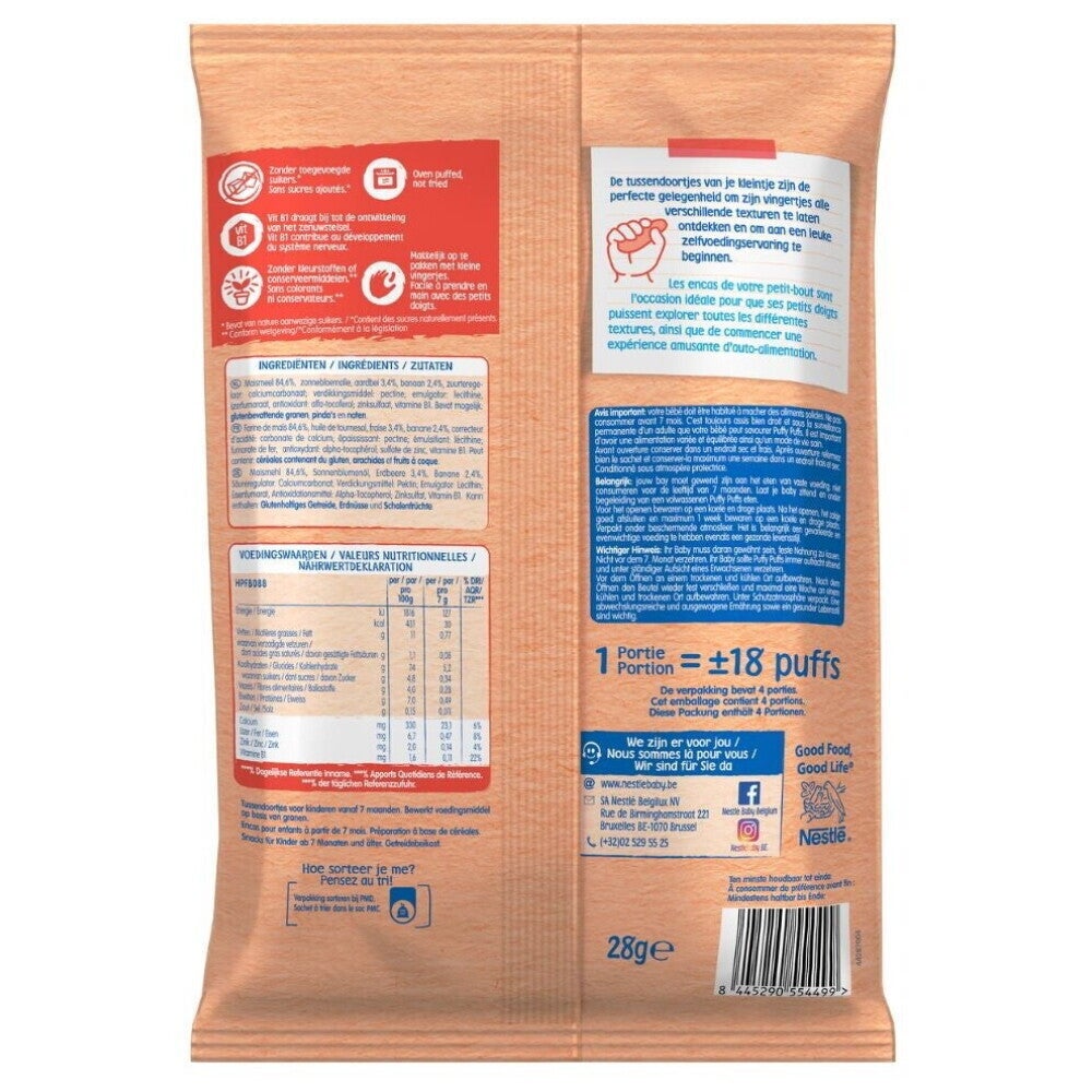 NESTLE baby snack Puffy Puffs Banaan Aardbei 7+ maanden