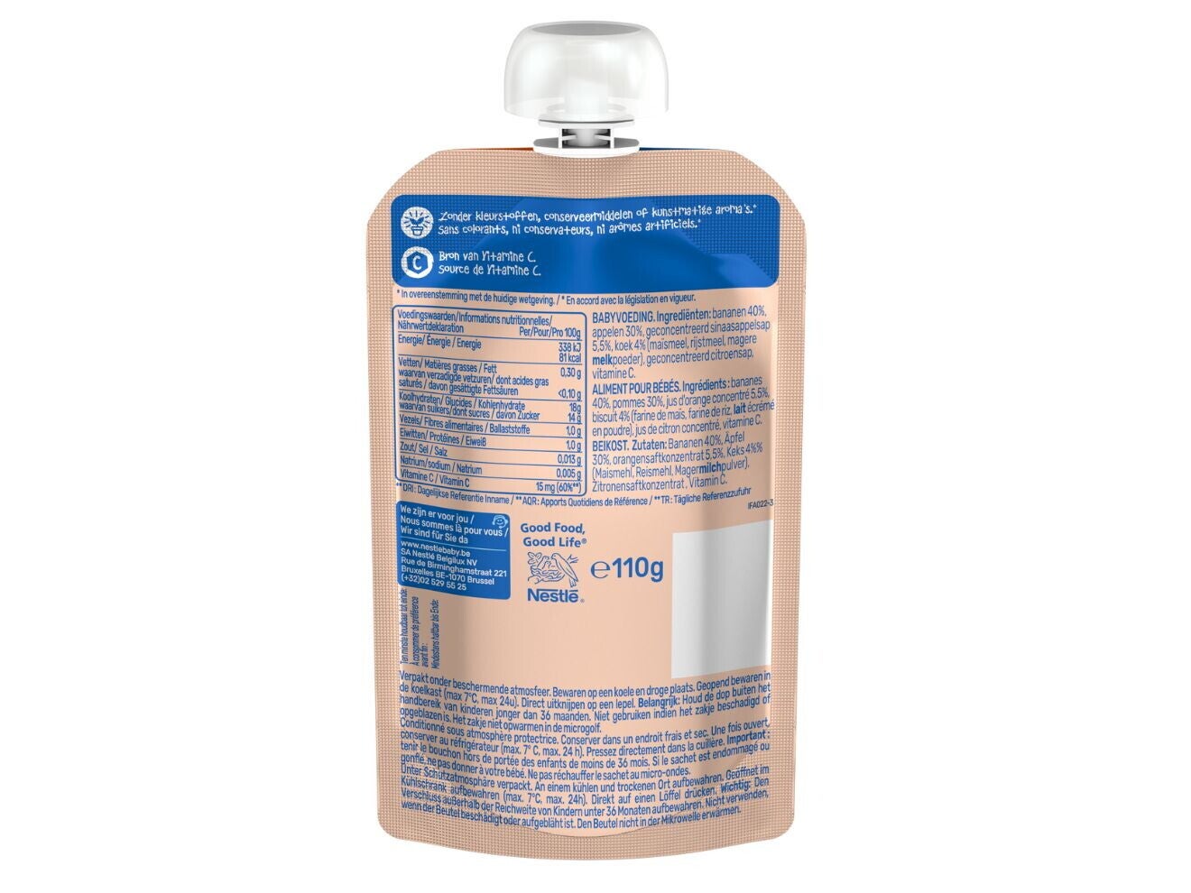 NESTLÉ Sunny Fruits Banaan Sinaasappel Biscuit 12+ maanden