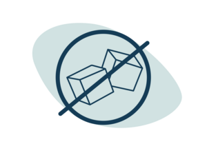 Icon: crossed-out ice cubes in circle over teal shape