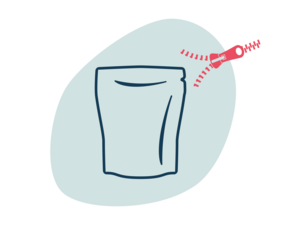 Illustration of a resealable bag with detached pink zipper slider