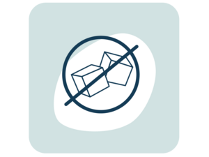 Graphic icon: crossed-out crystal cluster on pale teal rounded square background