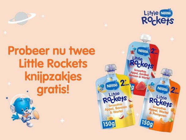 Probeer Little Rockets knijpzakjes gratis Probeer Little Rockets knijpzakjes gratis