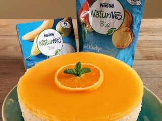 NaturNes Bio sinaasappel-banaantaart bakken koken kindjes baby dreumes taart