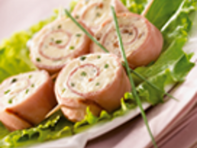 Ham en kaas aperitief rolletjes