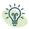 Graphic: teal and blue light bulb inside pale green circle with glowing rays
